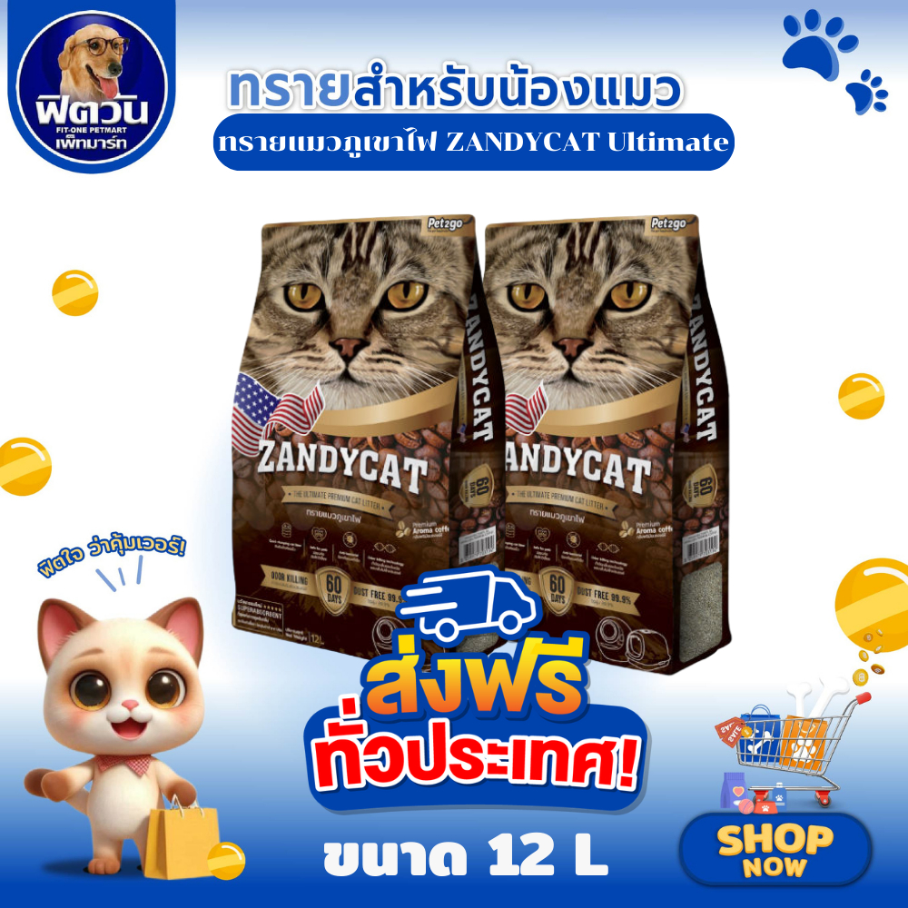 ZANDYCAT ทรายแมวภูเขาไฟ อัลทิเมทพรีเมียม ขนาด 12 ลิตร (กลิ่นกาแฟ){ทรายแมว}