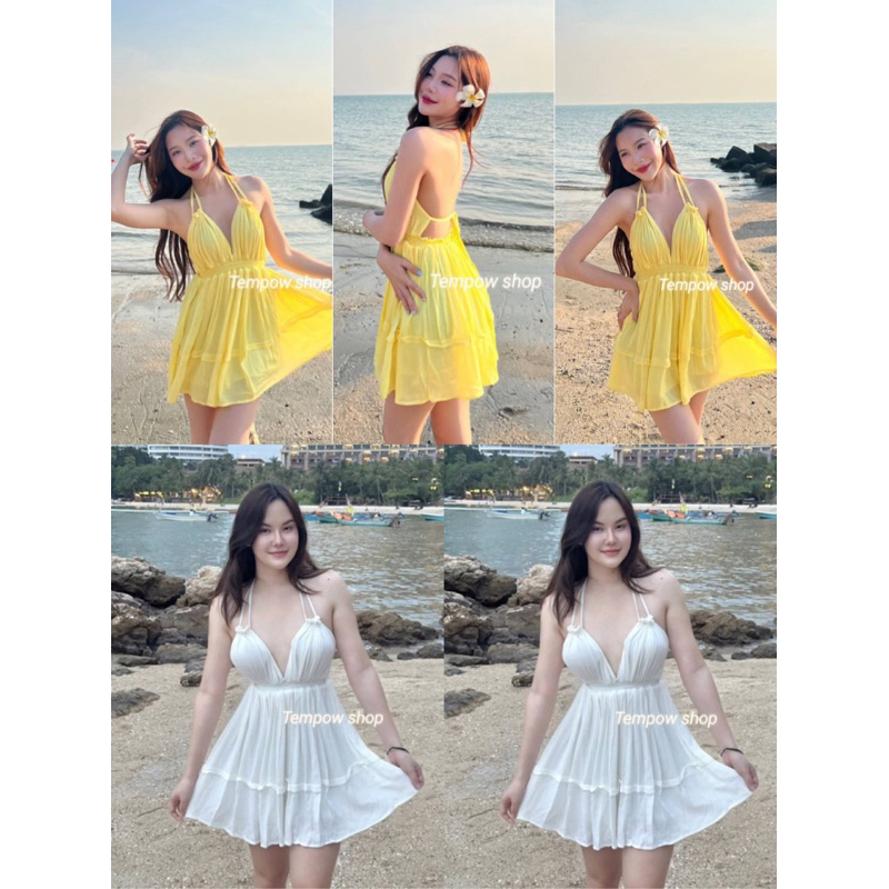 เดรสเว้าหน้าผูกคอผูกเอวเซ็กซี่มาก สีเข้าเพิ่ม
