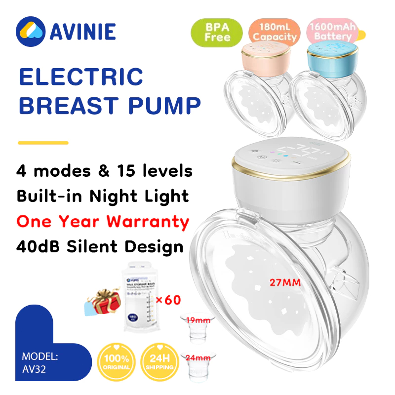 AVINIE ปั้มนมไฟฟ้า ที่ปั้มนม 27/24/19MM หน้าจอสัมผัสอัจฉริยะ แสงกลางคืน (4โหมด x 15เกียร์) Typec แฮนด์ฟรี BPA Free AV32