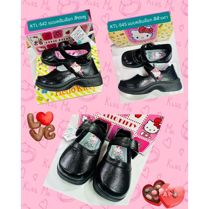NEW .รองเท้านักเรียนหญิง Hello Kitty งานลิขสิทธิ์แท้ Sanrio.《รุ่นเด็กโต-แบบคลิปล