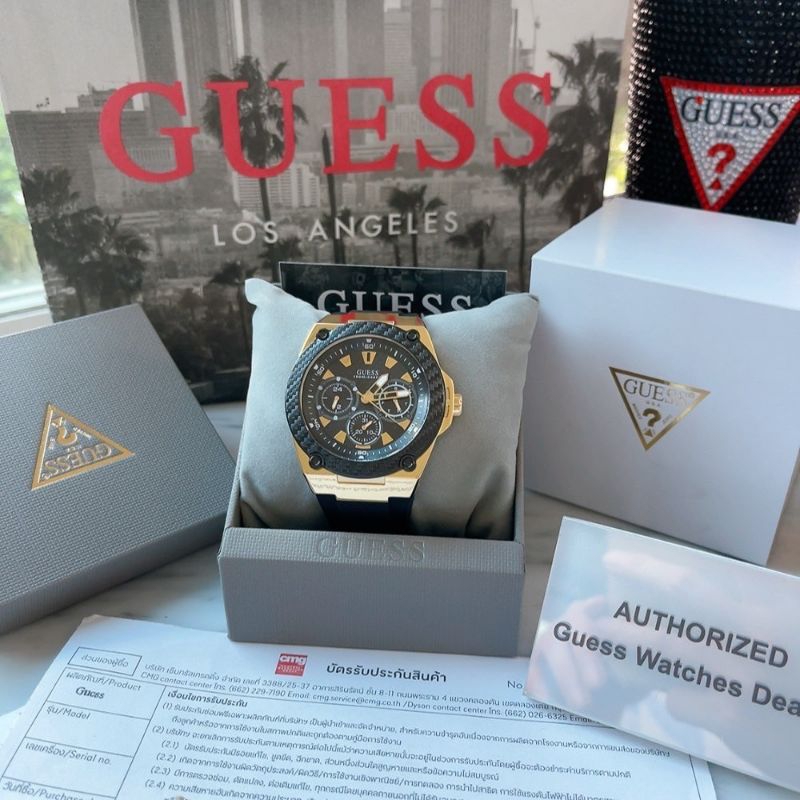 🌻หน้าปัดเคฟร่าดำ สายซิลิโคนสีดำ ✨ นาฬิกา Guess W1049G5 Legasy Blac