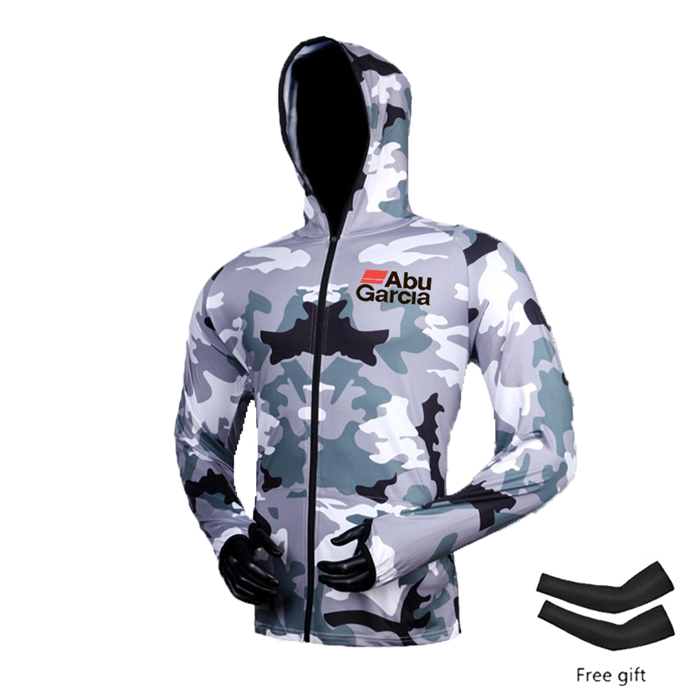 ABU GARCIA เสื้อแจ็กเก็ตแขนยาว มีฮู้ด ลายพราง สีฟ้า สีเทา แบบแห้งเร็ว สําหรับตกปลา
