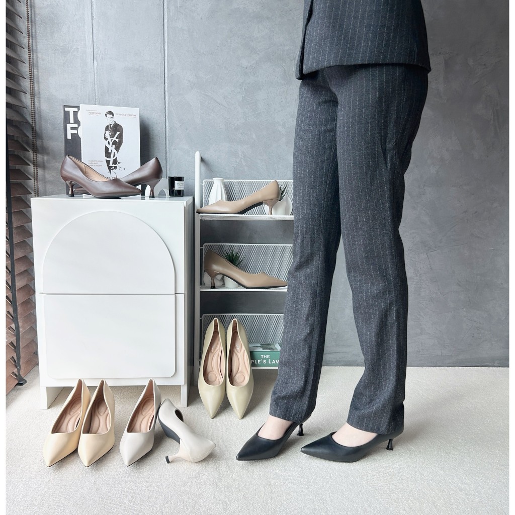 รองเท้าคัทชู ปลายแหลมHigh Heels ส้นสูง1.5นิ้ว รองเท้าkaimooksissy A68-A7 (ชมพู)