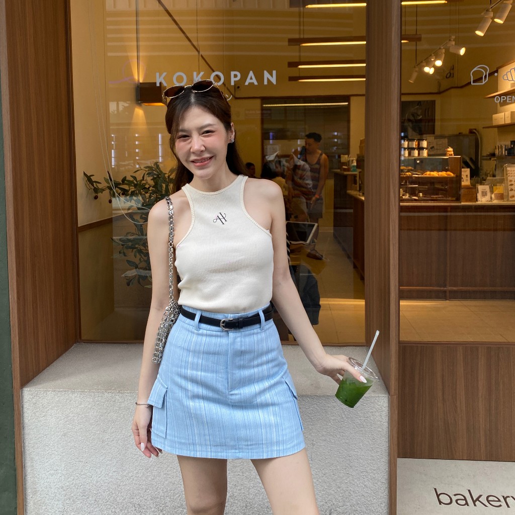 Mini Cargo Skirts กระโปรงกางเกงคาร์โก้ลายสีฟ้า