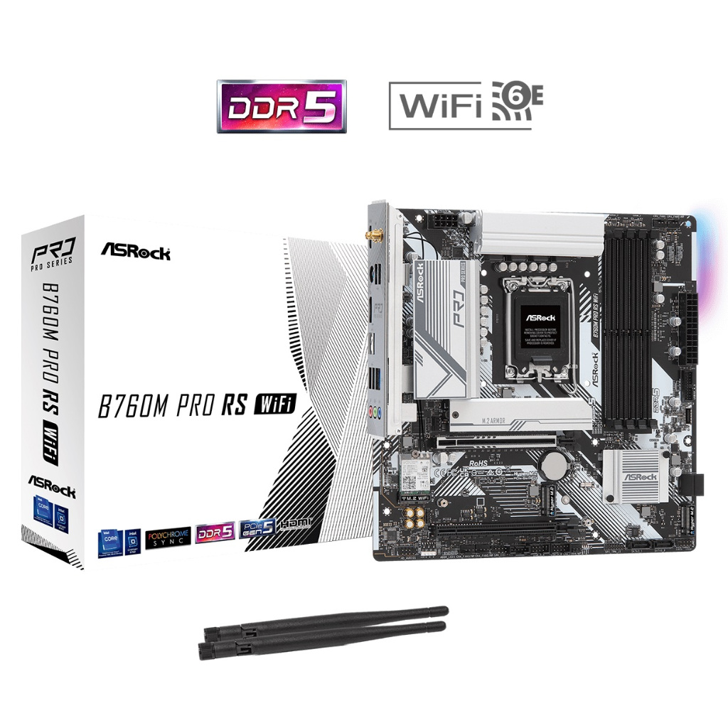 ASRock B760M Pro RS WiFi DDR5 Intel mATX LGA1700 Motherboard เมนบอร์ด