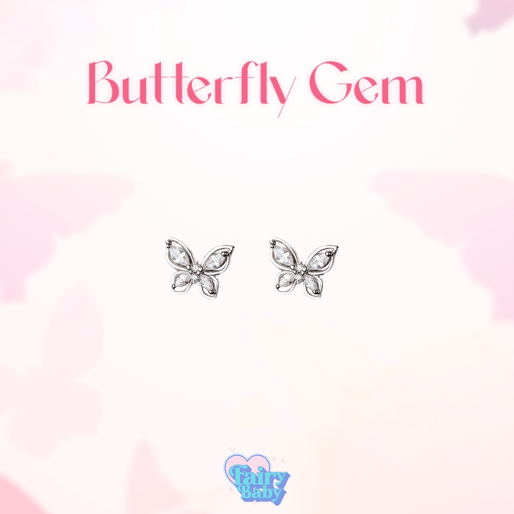 Fairybaby ต่างหู Butterfly Gem ตุ้มหู รูปผีเสื้อ งานมินิ ขนาดกำลังดี สวย น่ารัก  1 คู่ 2 ชิ้น แฟชั่น   มินิ (E2-009)