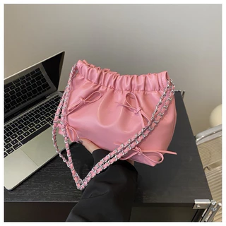 Bibifashion พร้อมส่งครบสี💥emma bag🎀 กระเป๋าสะพายไหล่ สายโซ่✨ ทรงบักเก็ต ติดโบว์จิ๋ว💖 น่ารักมาก มี 5 สี