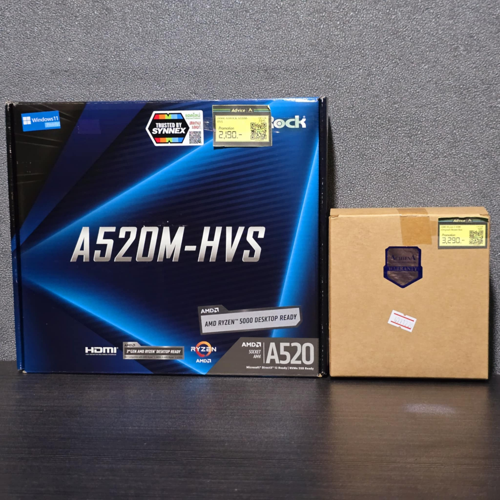 CPU AMD RYZEN 5 4500 6C/12T + ASROCK A520M HVS (DDR4) (AM4) (MICRO-ATX) มือ2 (มีกล่อง) มีประกันศูนย์