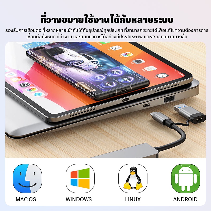 7 in 1 USB Hub Type C Multiport อะแดปเตอร์ Splitter USB 3.0 Adapter 5Gbps ความเร็วสูงประเภท C สําหรับแล็ปท็อปคอมพิวเตอร์