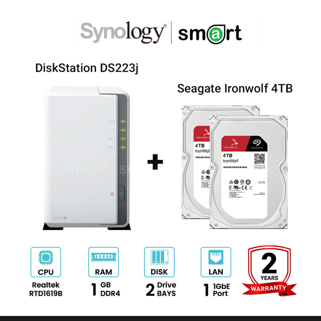 [NEW] Synology DiskStation DS223j 2-Bay + 2 x Seagate Ironwolf 4TB / 6TB / 8TB