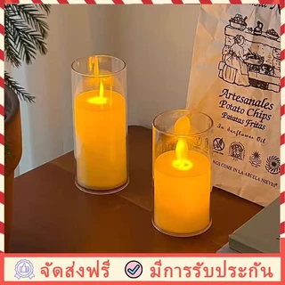 เทียนไฟฟ้าLED โคมไฟเทียน เทียนอิเล็กทรอนิกส์ แถมถ่าน จิ๋วไร้ควันปลอดภัย เปลวไฟแกว่งจำลอง ตกแต่งสร้างบรรยากาศ
