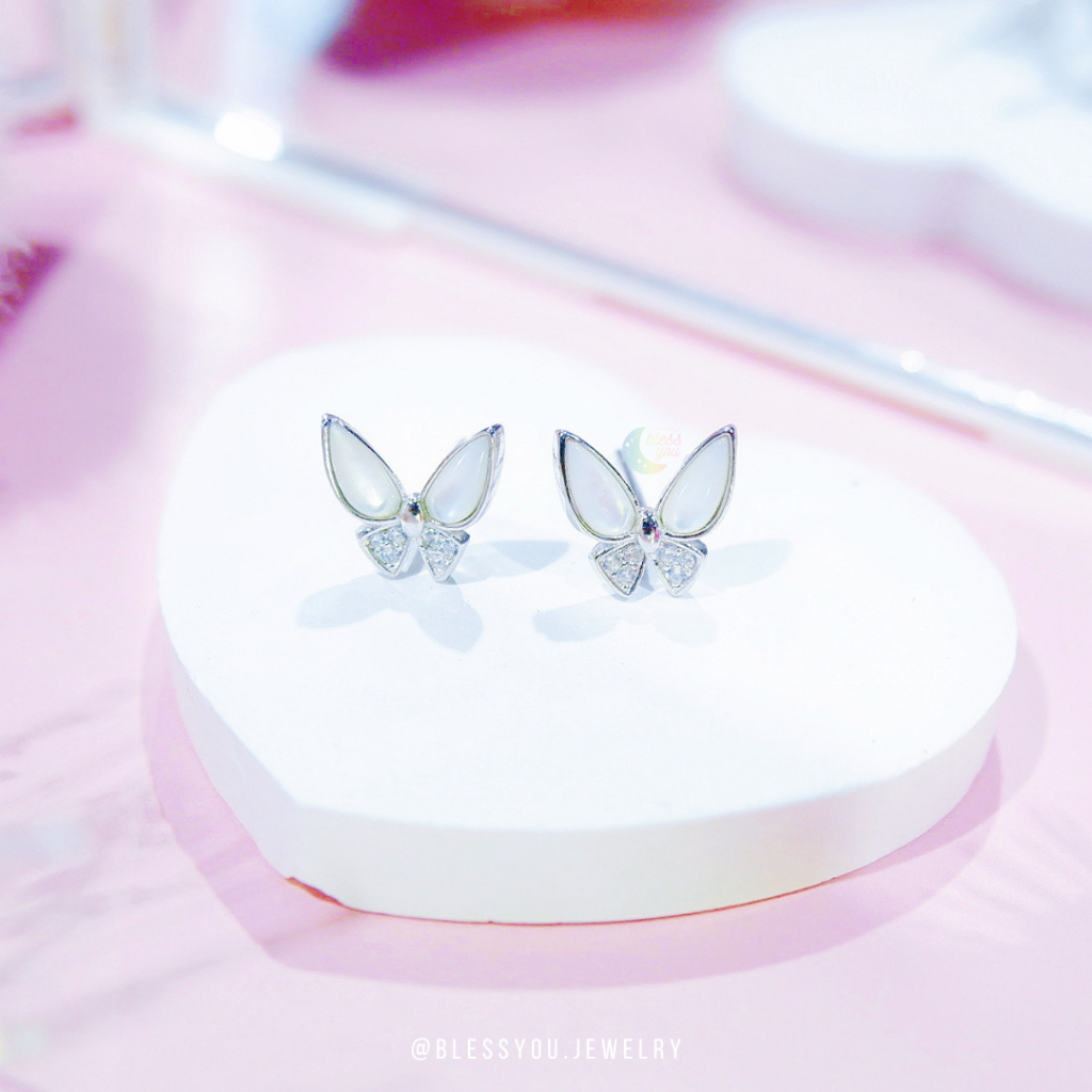 Blessyou l BE02 ต่างหู ผีเสื้อกามเทพ Pearl&Zircon เสริมรัก เติมเสน่ห์ ใครๆ ก็รัก ใครๆ ก็เอ็นดู การันตีเงินแท้ 92.5%