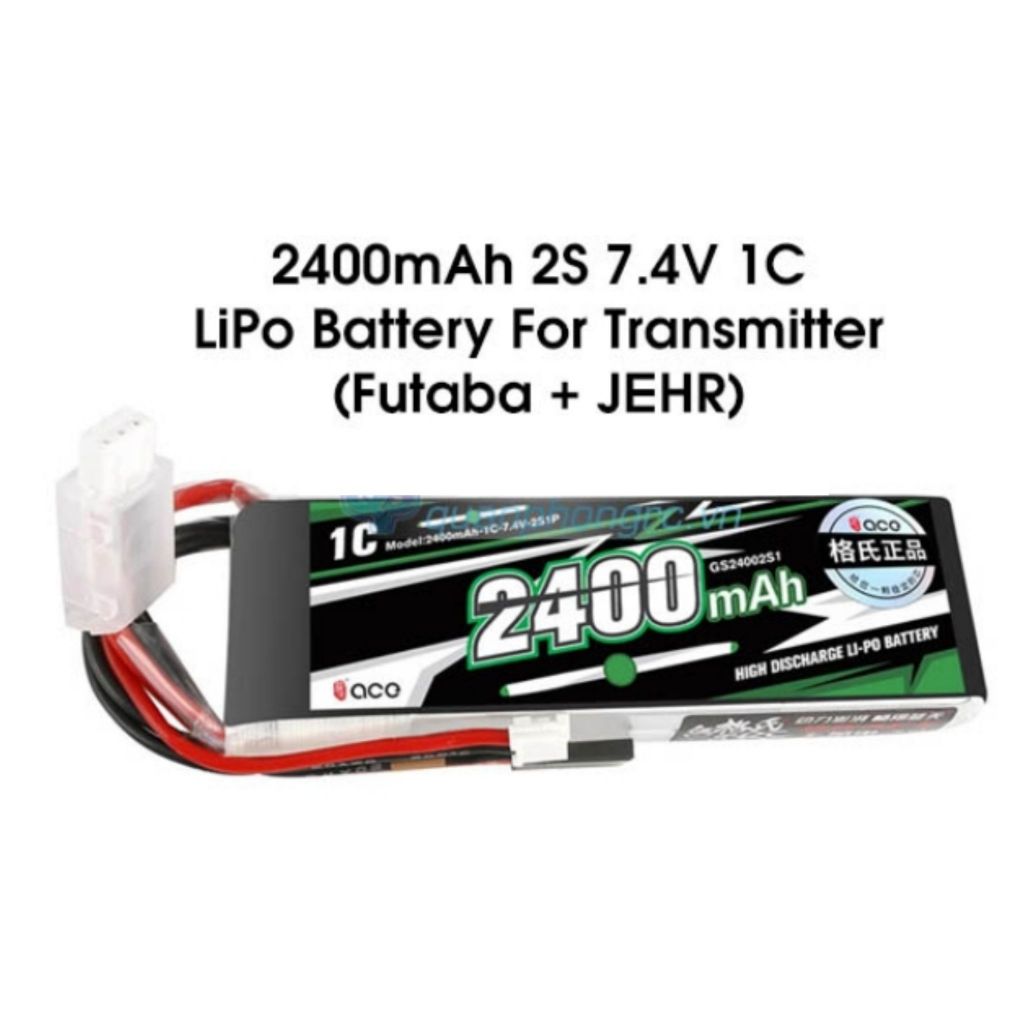 [แบตเตอรี่ 2เซล] ACE 7.4V 2400mah 1C  แบตสำหรับใส่รีโมท ขั้วปลั๊ก Futaba + JEHR  T8FG , T12FG และรุ่