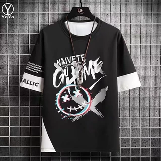 YOYO ชุดแฟชั่นชายเสื้อยืดแขนสั้น + กางเกงขาสั้น ผ้าแห้งเร็วหลวมชุดกีฬาและชุดพักผ่อน รุ่น2803