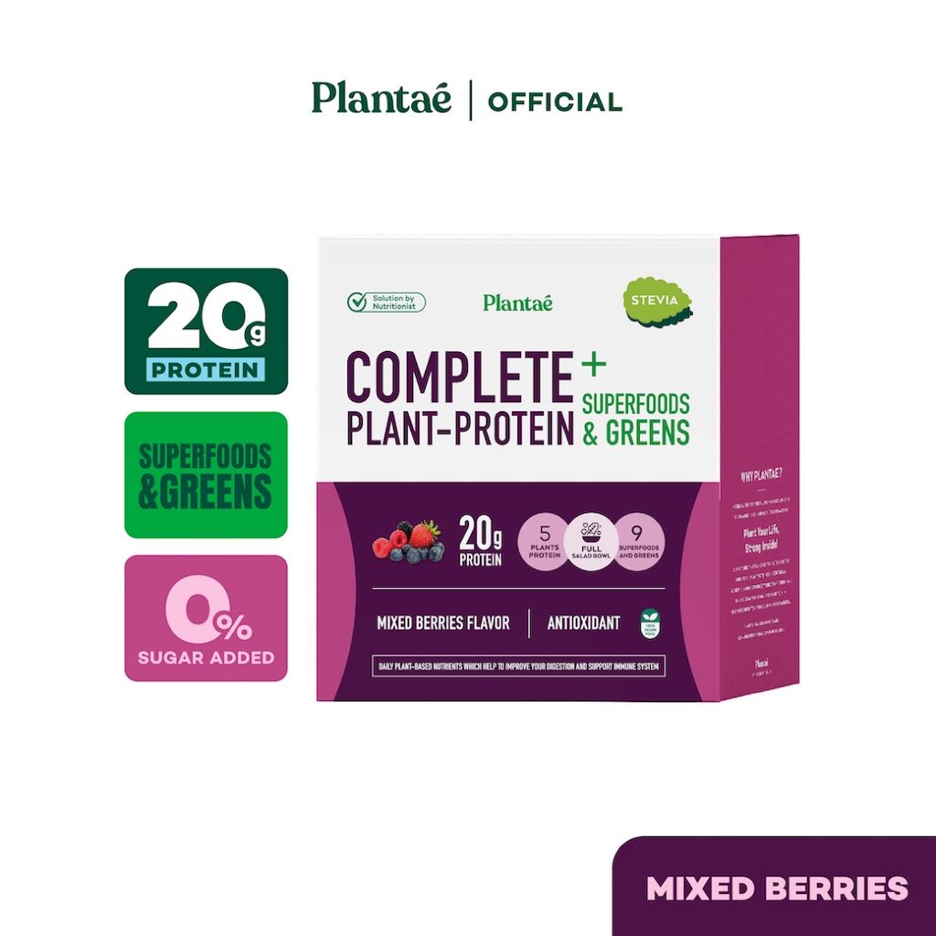 [ลดเพิ่ม 50.- PLANFEB50] Plantae Complete Plant-Protein : Superfoods & Greens รส Mixed Berries 1 กล่อง : โปรตีนพืช