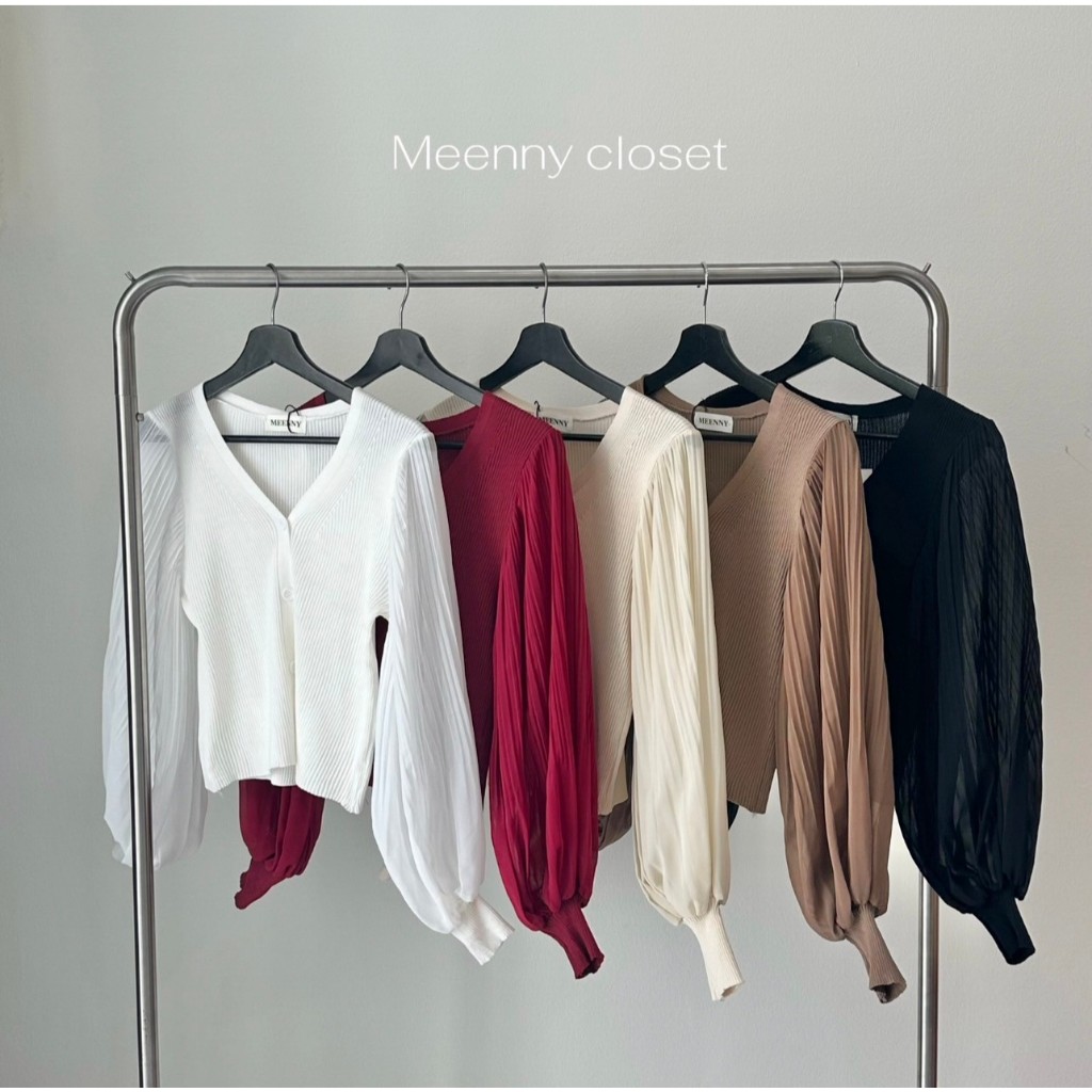 Meenny Closet | KP08 เสื้อไหมพรมเเต่งแขนพลีทหรูหรา