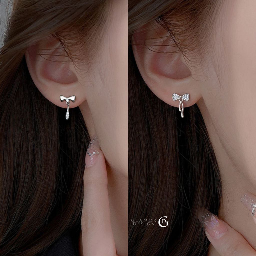GLAMOR✨ต่างหูเงิน Different จี้โบว์ ต่างหูแฟชั่น  ตุ้มหูเงิน925 ต่างหูดีไซน์น่ารัก น้ำหนักเบา