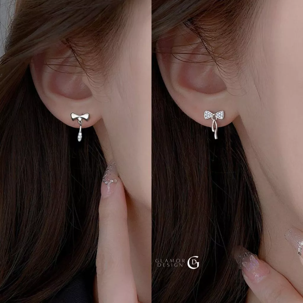 GLAMOR✨ต่างหูเงิน Different จี้โบว์ ต่างหูแฟชั่น ตุ้มหูเงิน925 ต่างหูดีไซน์น่ารัก น้ำหนักเบา