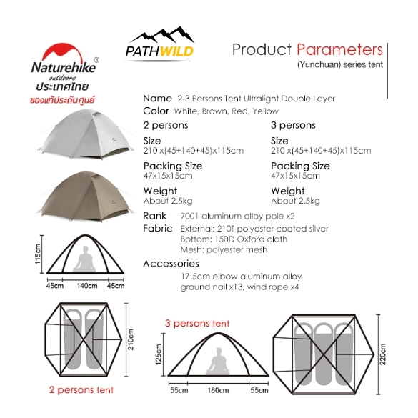 NATUREHIKE CNK2300ZP024 Ultralight Tent 2P/3P thumbnail 6