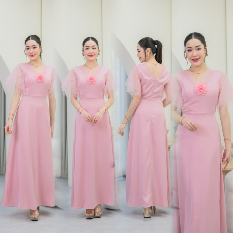 G123 ส่งฟรี ชุดเดรสออกงาน เดรสเพื่อนเจ้าสาว เดรสไปงาน s -2xl ใส่สวยมากกกก แถมดอกไม้เข็มกลัด1ดอก รูปที่ 6