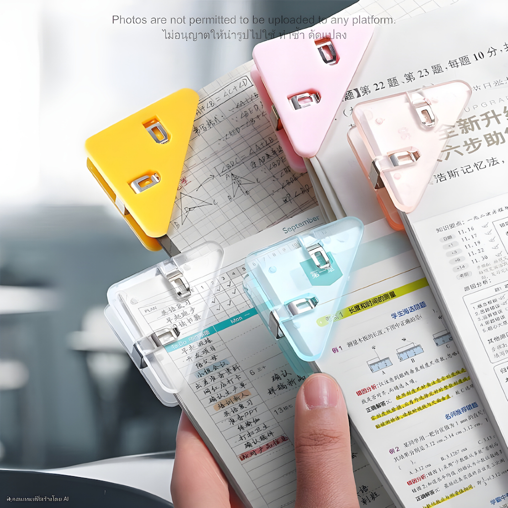 คลิปหนีบเอกสารรูปทรงสามเหลี่ยม Paper corner clip คลิปหนีบกระดาษ คลิปสามเหลี่ยม คลิปมุม ไม่ต้องเจาะรู