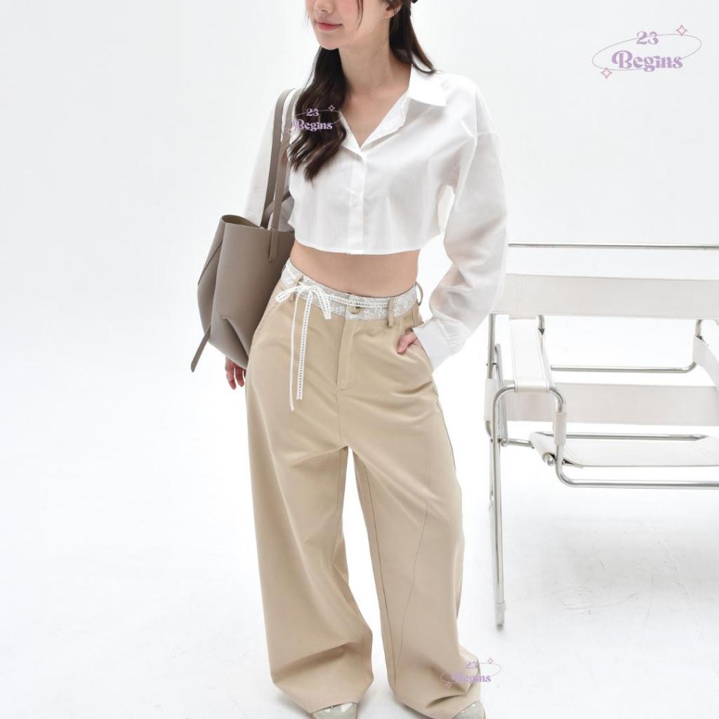 Violet Pants กางเกงเอวสูง กางเกงขายาว เเถมสายลูกไม้คล้องเอว (5364)