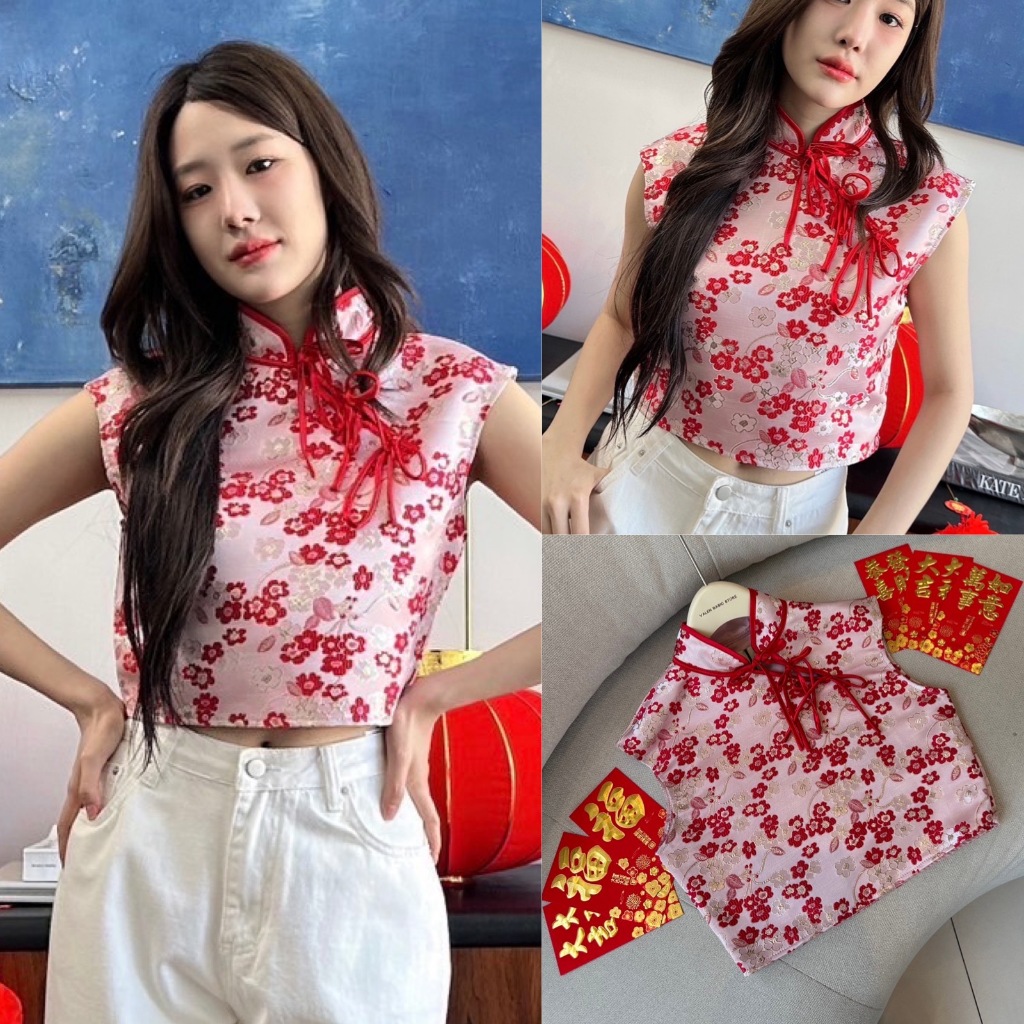 🍊 VL  ซินเหนียนไคว้เล่อ   ตรุษจีนปีนี้จะพลาดไม่ได้เลยค่า⛩️🪭🏮 เสื้อลายดอกแขนกุดแบบน่ารัก สดใส น่ารักไปอีกก