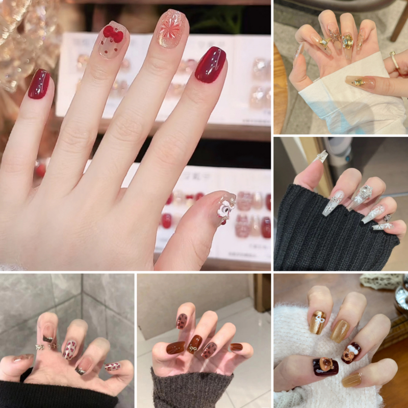 ผลิตภัณฑ์ใหม่ทำเล็บ 【DD328】 เล็บปลอมสีเจล24ชิ้น เล็บปลอมทาสีแล้ว เล็บเจล เล็บปลอมสำเร็จรูปแฟลชเจาะ