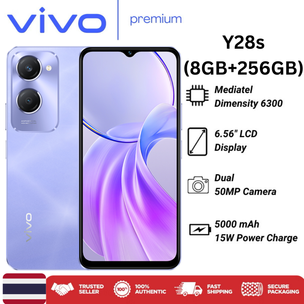 VIVO Y28s 8+256GB 5G มือถือใหม่ รุ่นอัพเกรด มาพร้อมความเร็วที่รวดเร็วและสเปกที่เหมาะสม Dimensity 6300 มาพร้อมกับการรับปร