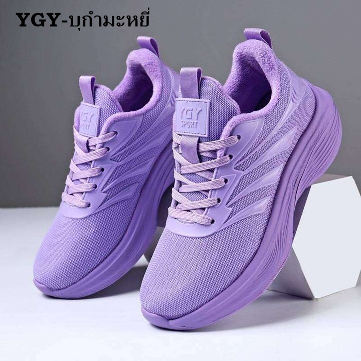 YGY-รุ่นบุขนกำมะหยี่ด้านใน สีม่วง พื้นนุ่ม สวมใส่สบาย น้ำหนักเบา เหมาะสำหรับทุกวัย ไซส์ 36-41
