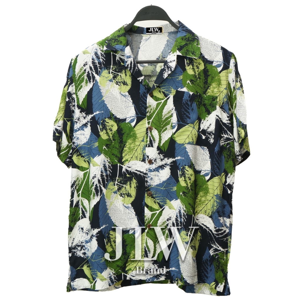 เสื้อฮาวาย ลายใบไม้ ผ้านิ่ม M L XL Oversize คอฮาวาย JLW BRAND