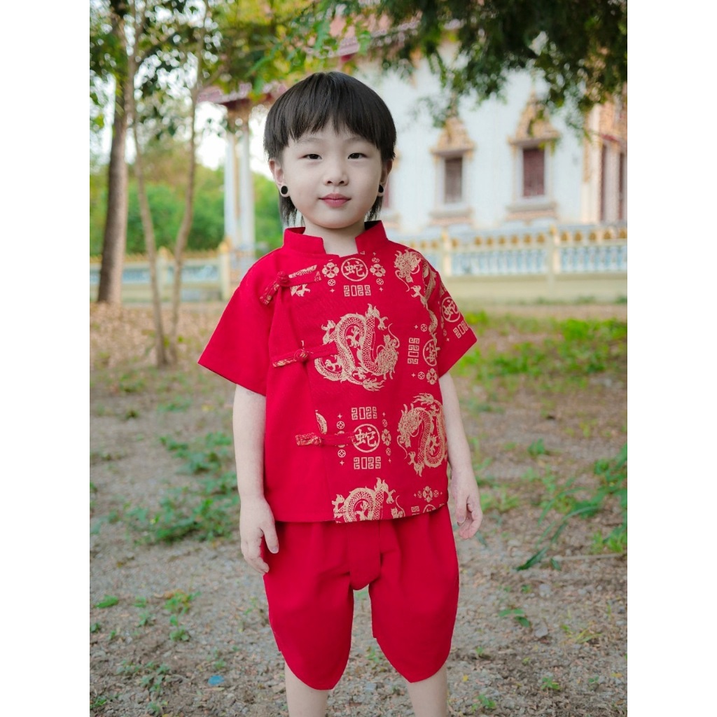 ชุดตรุษจีนเด็กชาย สไตล์ไทย / เสื้อป้าย+โจงกระเบน / พร้อมส่งจากไทย - รูปที่ 3
