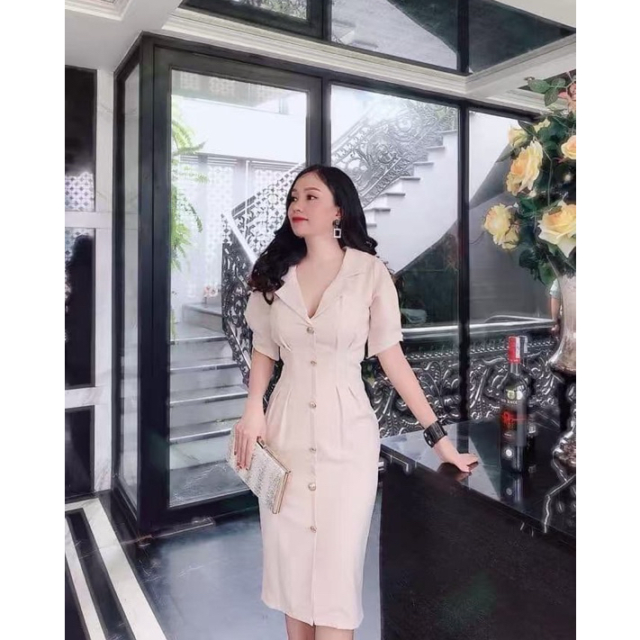[LISA] A0802 ชุดเดรสกระโปรงยาวคอปกแขนสั้นกระดุมด้านหน้า ทรงสวยเข้ารูปเรียบหรูดูแพงผู้ดี ใส่เที่ยว ออกงาน ดินเนอร์