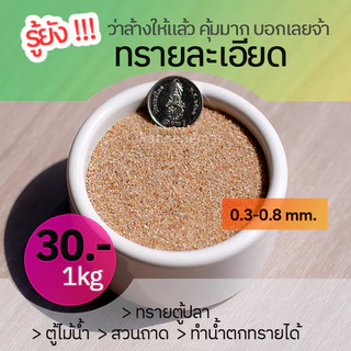 ถุงละ 1 กก. ทรายแม่น้ำละเอียด ล้าง ร่อนฝุ่น ขนาด 0.3-0.8 มม. โทนสีน้ำตาลใหม่ล่าสุด ใช้ทำน้ำตกทรายได้