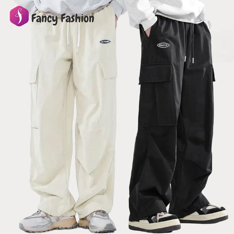 Fancy กางเกงคาร์โก้ขายาวลําลอง กางเกงคาร์โก้ขากว้างผู้ชาย กางเกงทรงตรงทรงหลวมลำลองอินเทรนด์ใหม่