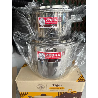 ZEBRA ชุดหม้อหุงต้ม Tiger 4 ชิ้น ประกอบด้วยหม้อหุงต้ม รุ่นTiger ขนาด26ซม/20ซม ทรงสูง ตราหัวม้าลาย
