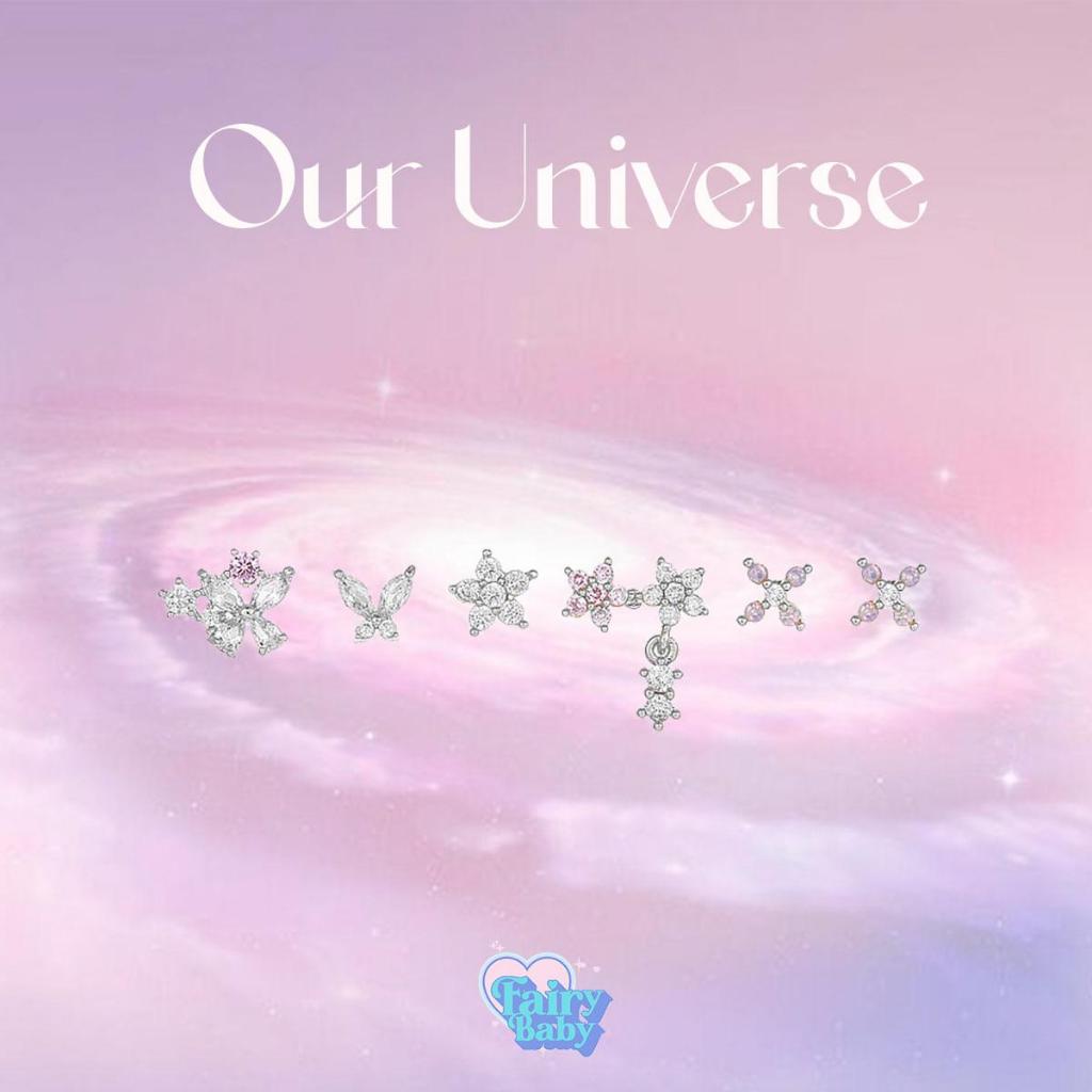 Fairybaby เซทต่างหู Our Universe 6 ชิ้น เซทต่างหู ลวดลายธรรมชาติ ดอกไม้สวยงาม โทนสีชมพู (E3-023)