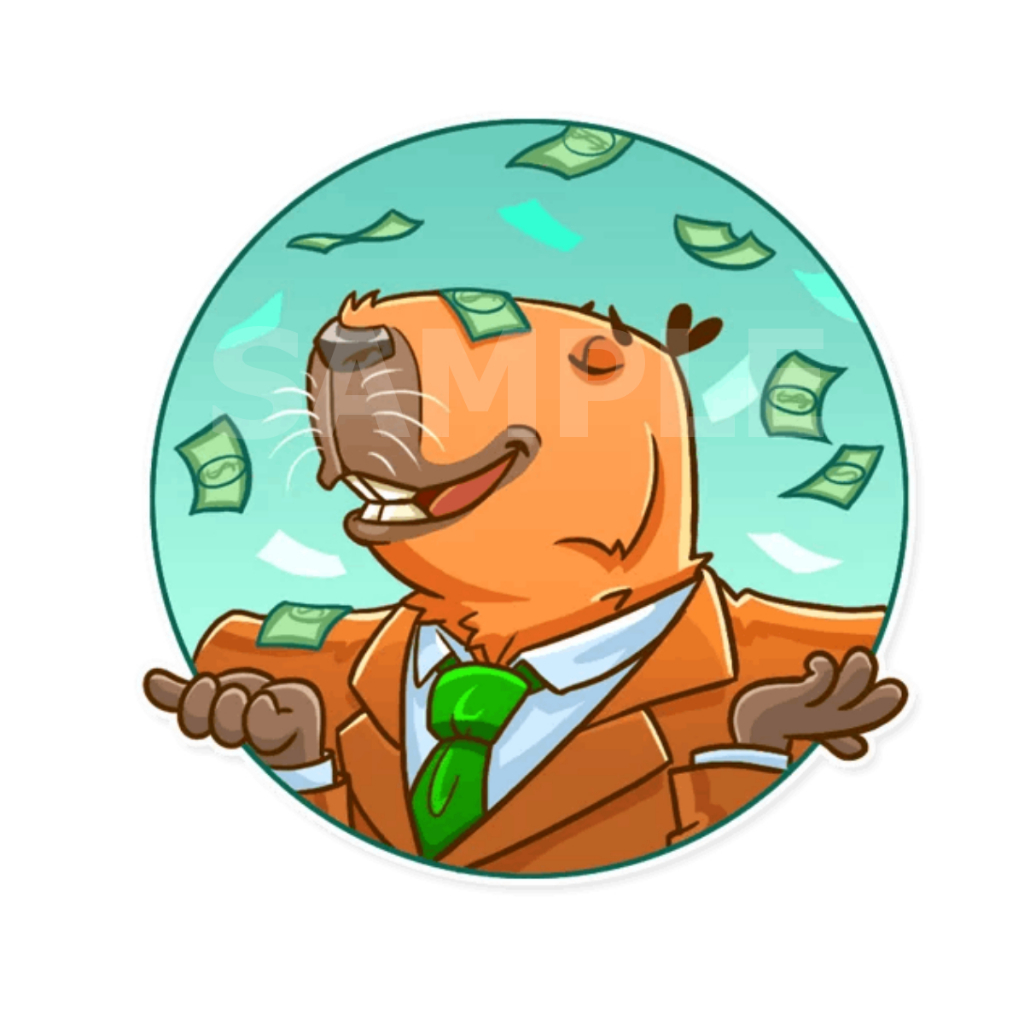 คาปิบาร่า ร่ำรวย สติ๊กเกอร์ 2 แผ่น capybara Stickers meme