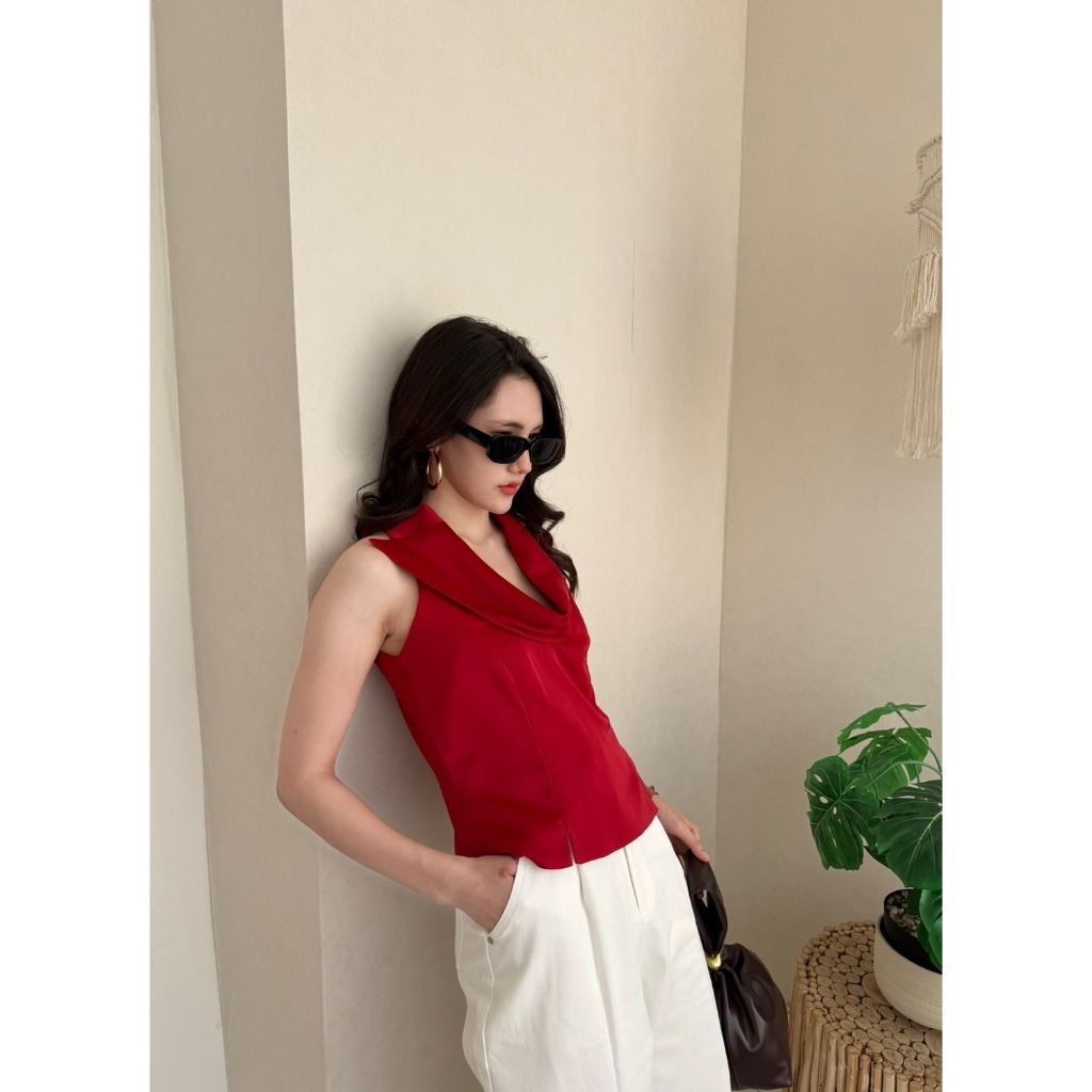 colourblockmatter - Raya Top เสื้อคอถ่วงซาติน มี 4 สี