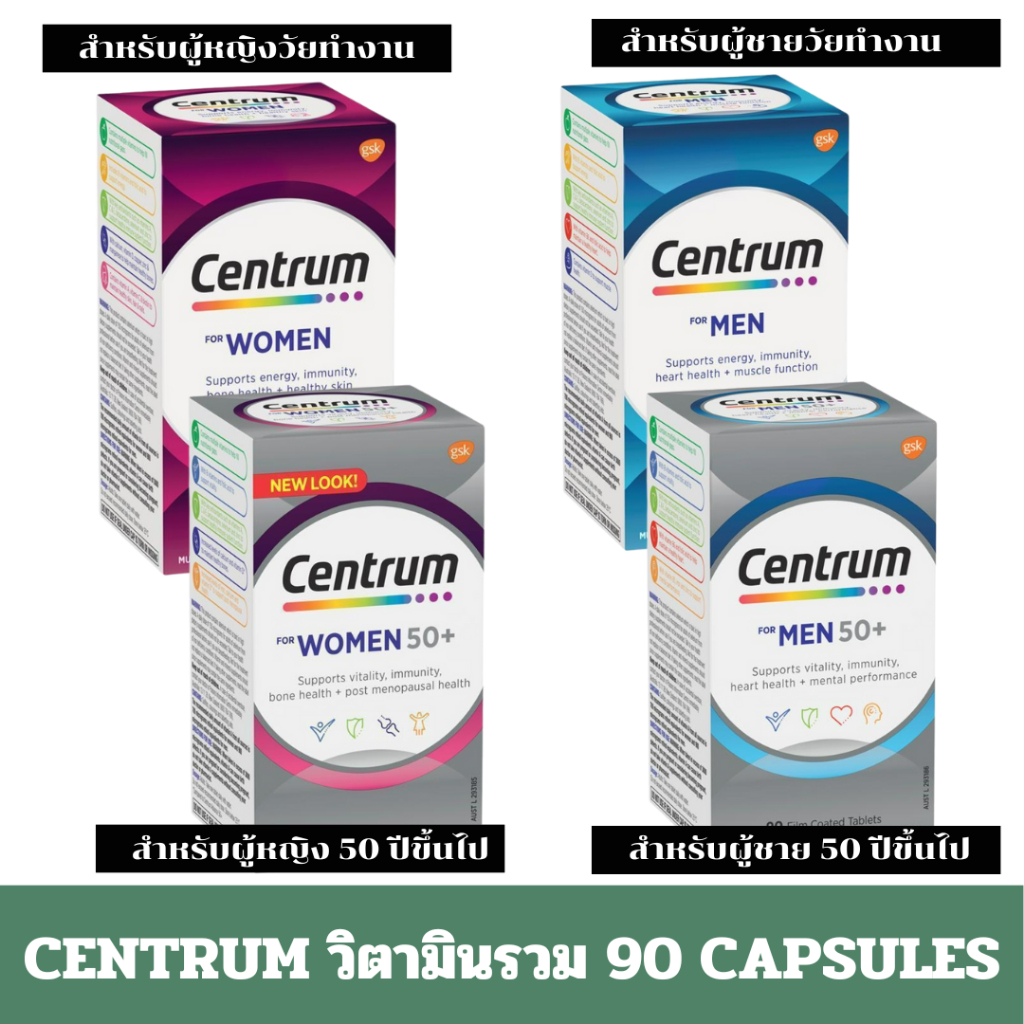 exp:01.2027 วิตามินรวมเซ็นทรัม สำหรับผู้หญิวัยทำงาน Centrum Women Multivitamin for women 90 tablets