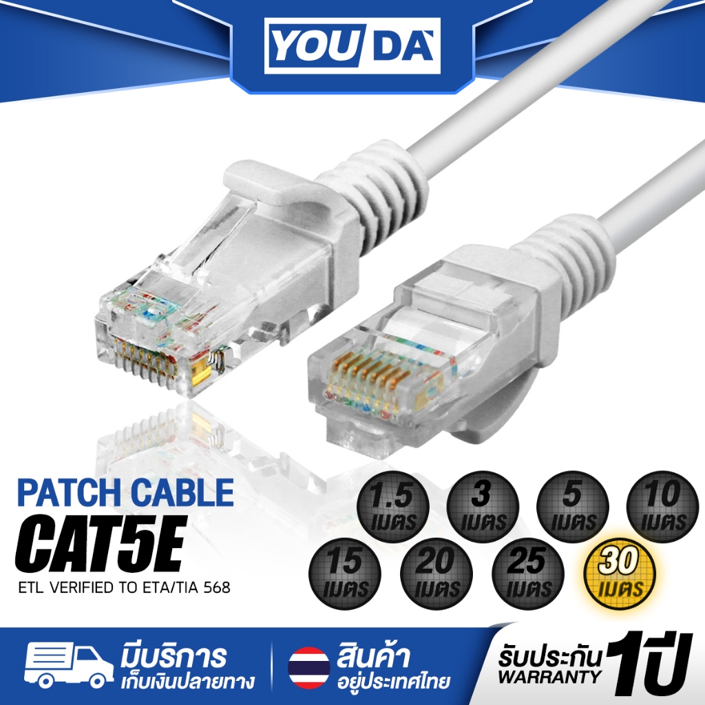 YOUDA สายแลน CAT5E รับประกัน1ปี มีให้เลือก 2ขนาด 25M / 30M สายLAN สายเน็ตสำเร็จรูป Y-CAT5E สายเน็ต Lan Cable พร้อมใช้งาน