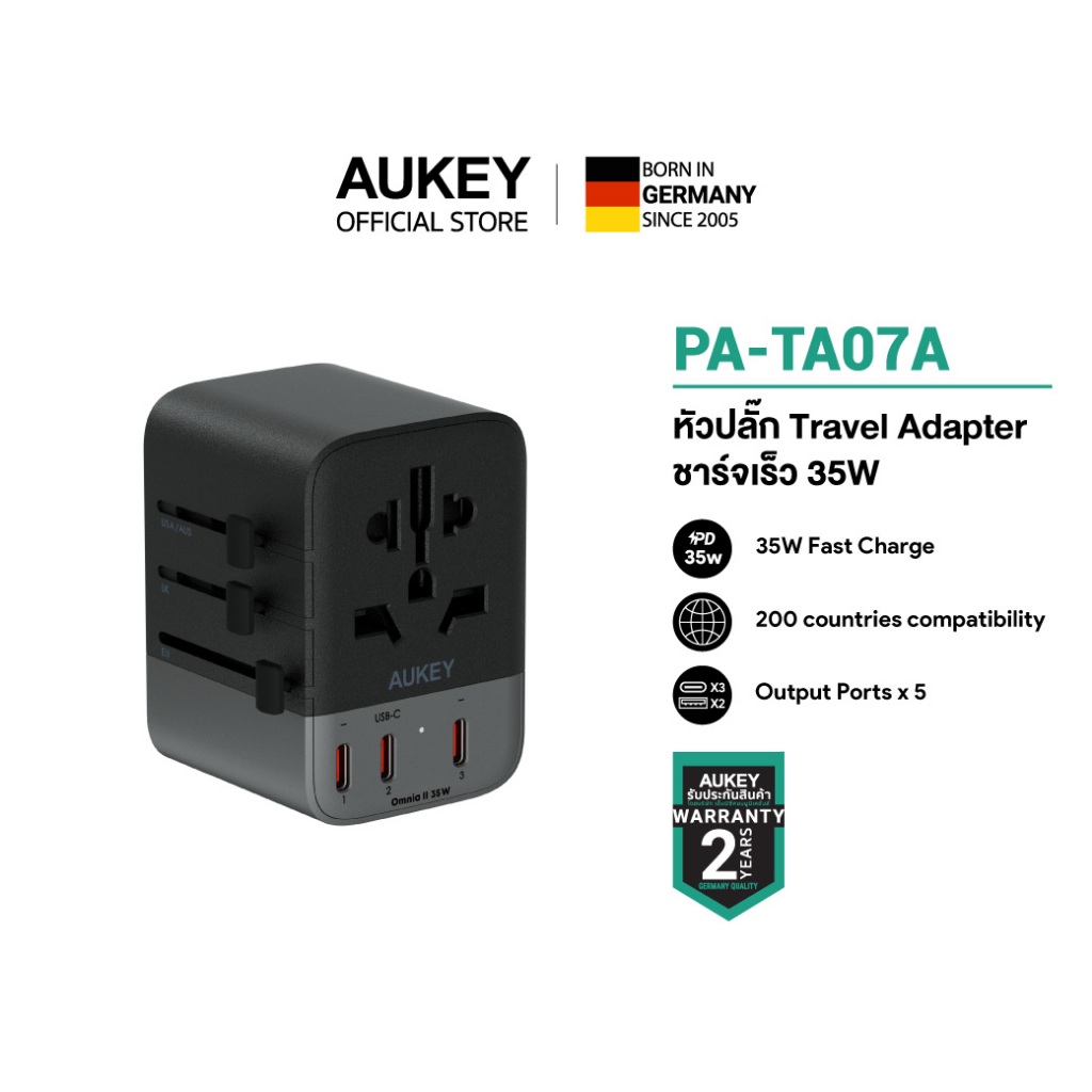 AUKEY PA-TA07A/08A/09A  Travel Adapter รุ่นใหม่ชาร์จเร็ว 35W 65W 100W รองรับ 200 ประเทศ