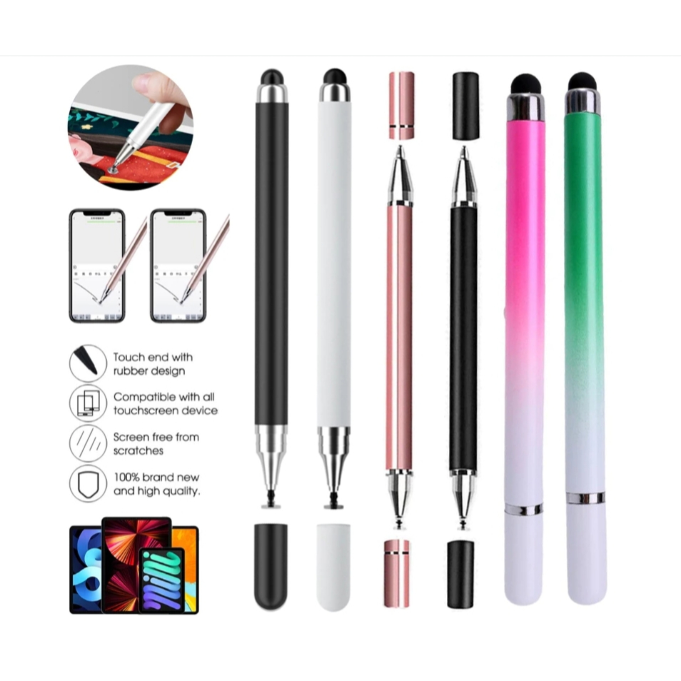 ปากกาหน้าจอสัมผัส 2 In 1 ไล่ระดับสีสำหรับโทรศัพท์มือถือและแท็บเล็ตปากกาสไตลัสคลิปวาดภาพ capacitive