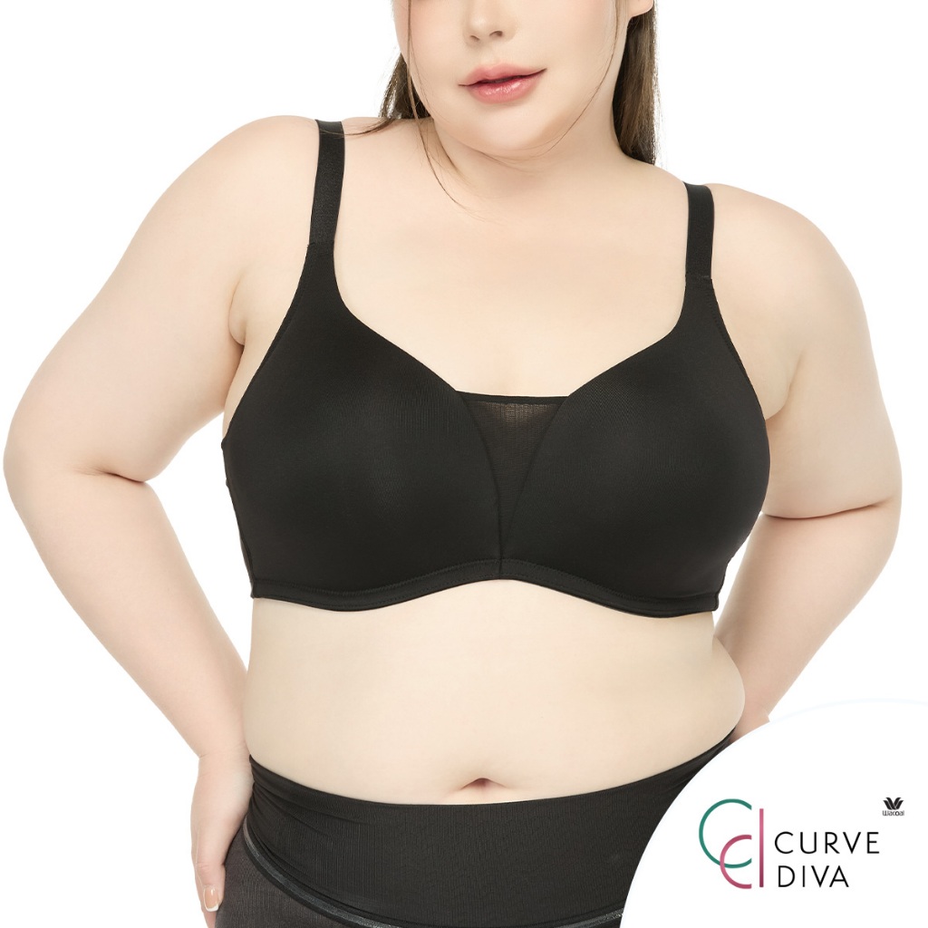 Wacoal Curve Diva บราไร้โครงเก็บกระชับ สาวพลัสไซซ์ รุ่น WQ1539 สีดำ (BL)