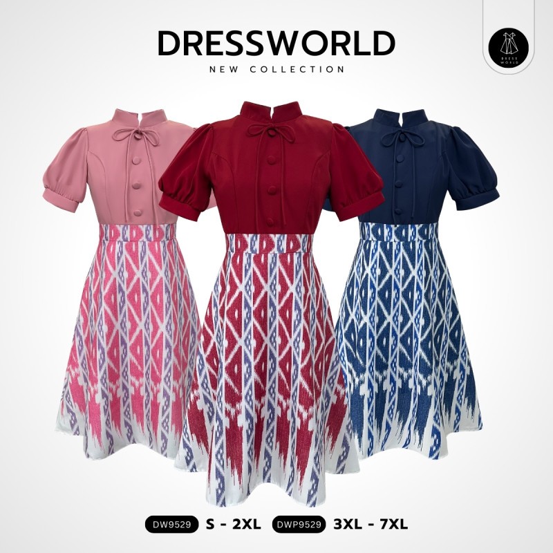 PK - DW9529 เดรสคอผูกโบว์แขนตุ๊กตา