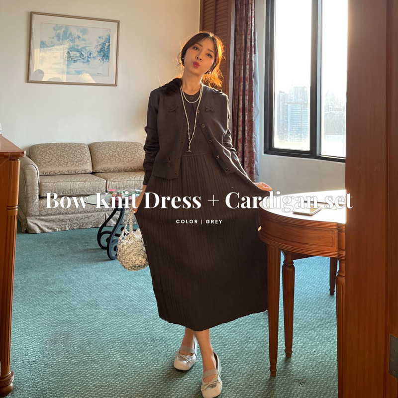 SOMEDRESS | Bow Knit Dress & Cardigan Set เสื้อเดรส+คาดิแกนไหมพรม