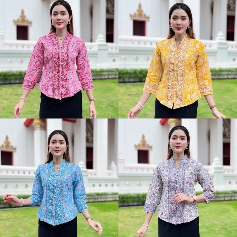 เสื้อปาเต๊ะ คอปีน (ทรงรยะหย่า) สีสวย อัดกาว