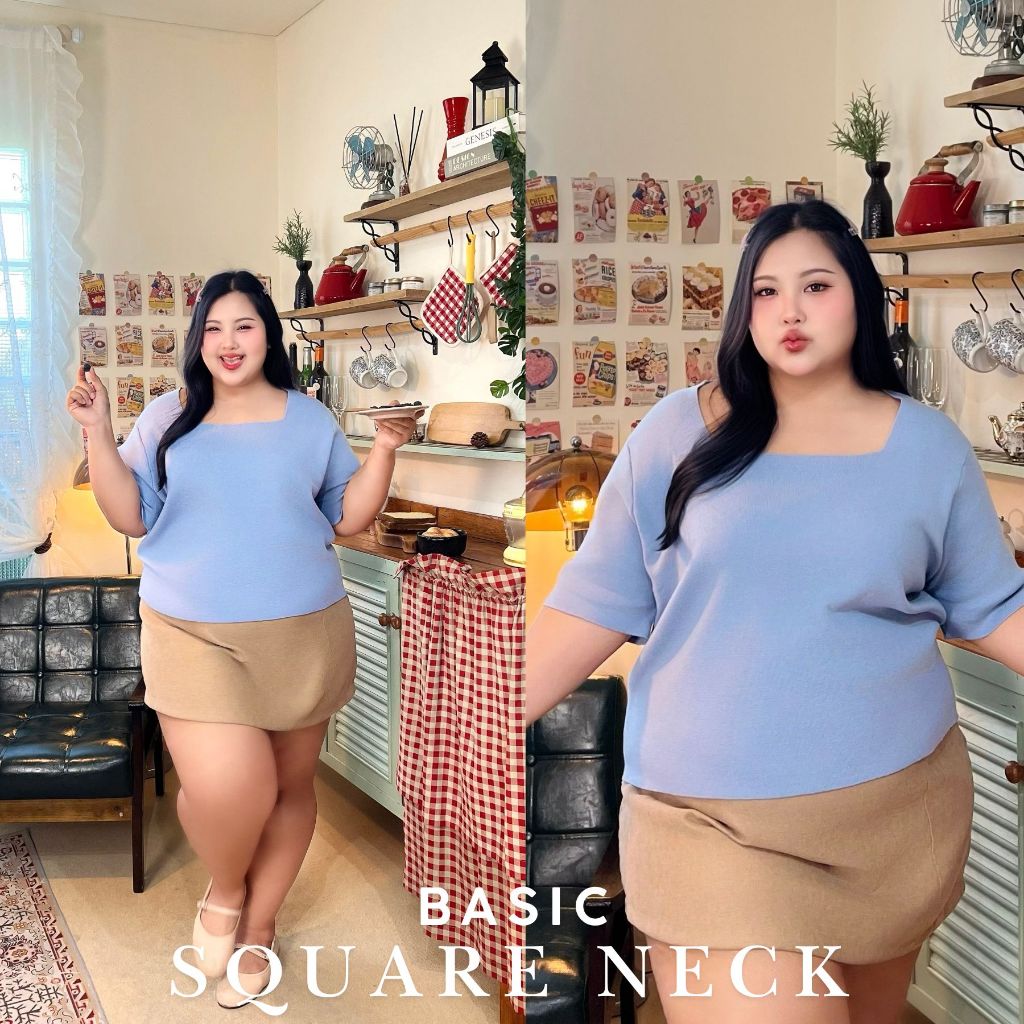 พิเศษ 359.-❤️‍🔥  🇰🇷Basic square neck เสื้อคอเหลี่ยมไซส์ใหญ่ ผ้านิ่ม อกหน้าผ้า 54" โทนพาสเทล ยืดเยอะ ใส่สบาย วงแขนกว้าง