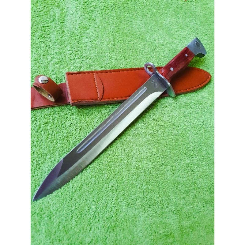 อุปกรณ์เดีนป่า มีดพก AK35  พร้อมชองหนัง ใบเลสด้ามไม้ ยาว35cm