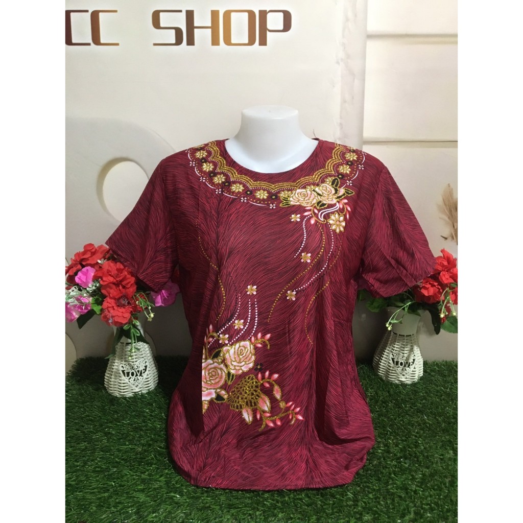 เสื้อยืด คุณแม่ ผ้าสะดุ้ง ลายดอกไม้สวยๆ สบายตา ผ้าใส่สบาย ไม่ร้อน  อกได้ถึง40นิ้ว รุ่น0056-0057